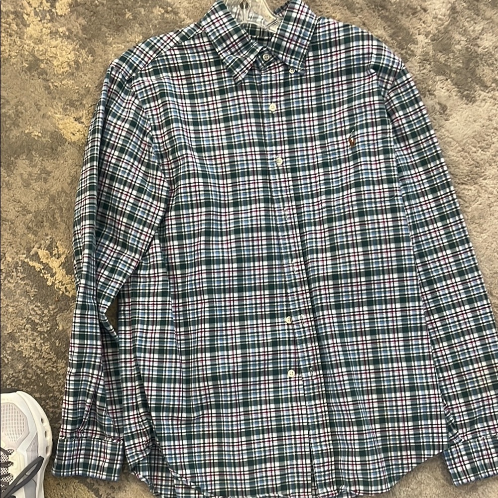Men's Plaid Shirt - Green and Blue